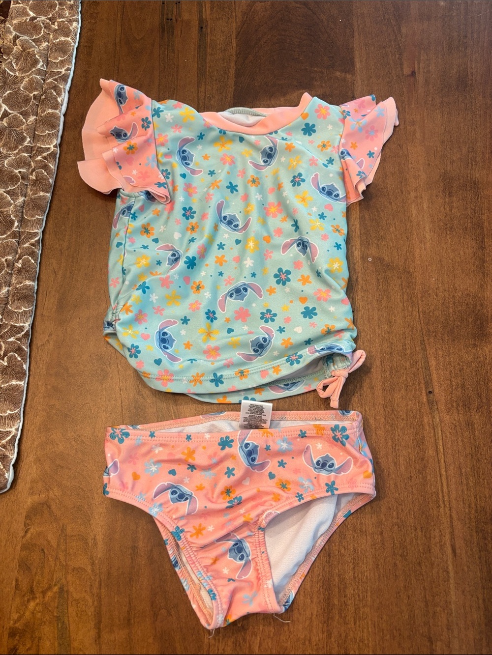 Disney Girls Pink & Mint Stitch Floral Two-Piece Swim Set